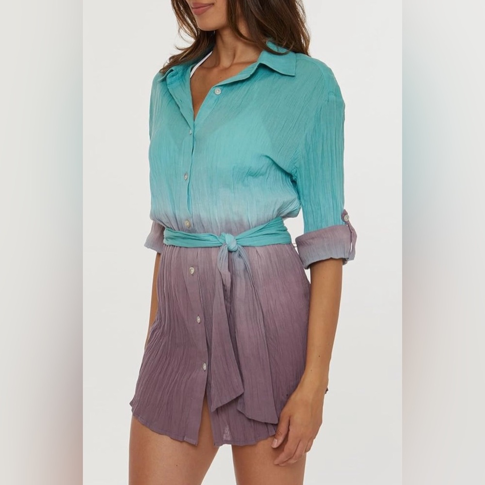 Becca by Rebecca Virtue Women's Plisse Beach Cover Up Shirt Dress